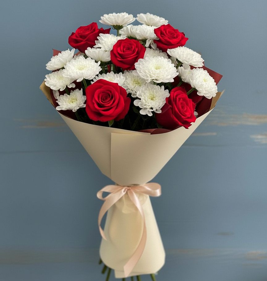 Букет цветов из: Розы и Хризантемы в Татариново