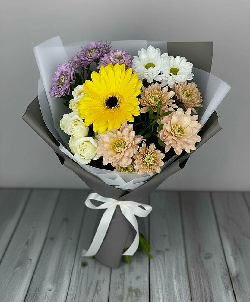 Букет цветов из: Розы, Герберы и Хризантемы в Татариново