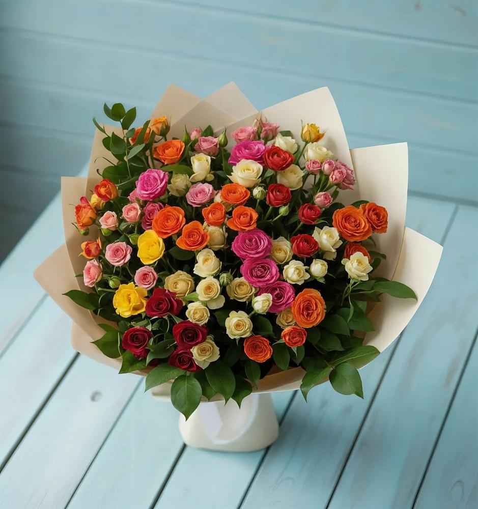 Букет Микс из разноцветных кустовых роз в Татариново