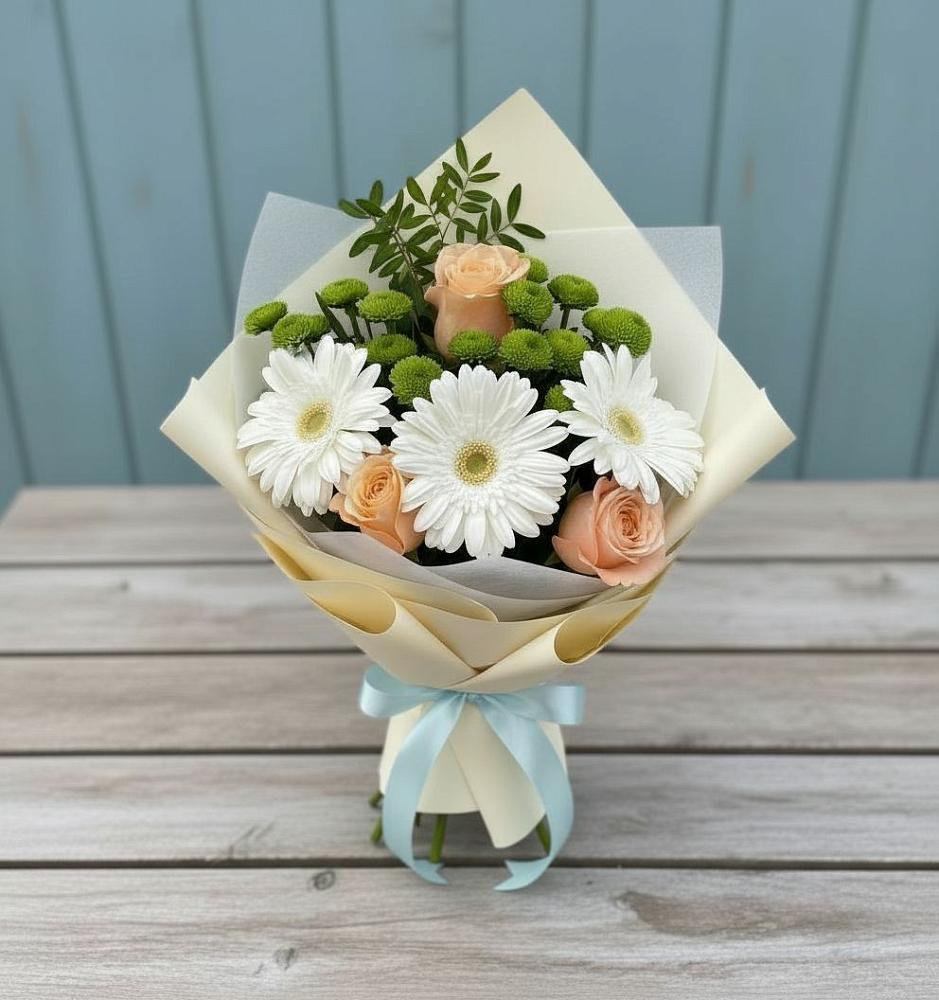 Букет цветов из: Герберы, Розы и Хризантемы в Татариново