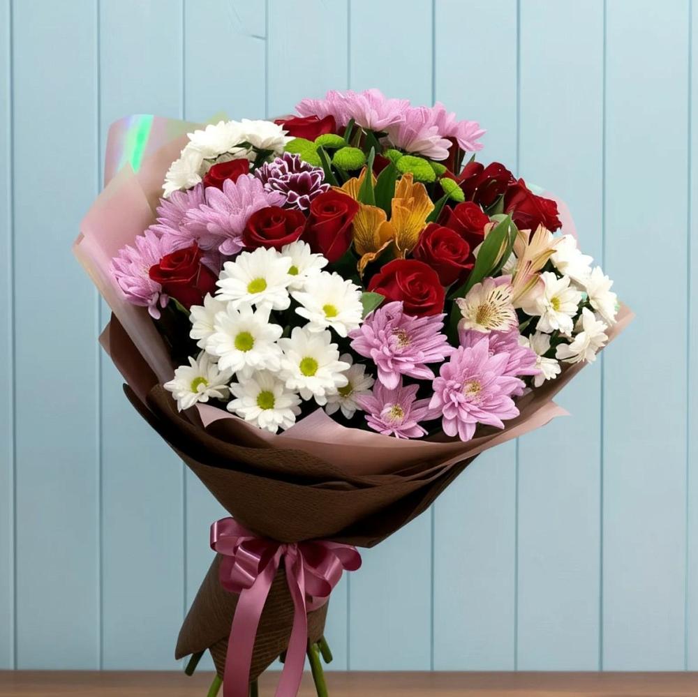 Букет цветов из: Розы, Хризантемы и Альстромерии в Татариново
