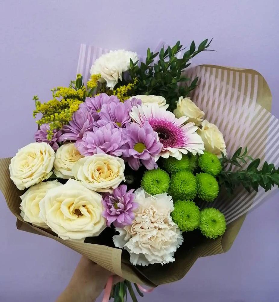 Букет цветов из: Хризантемы, Розы, Гвоздики и Герберы в Татариново